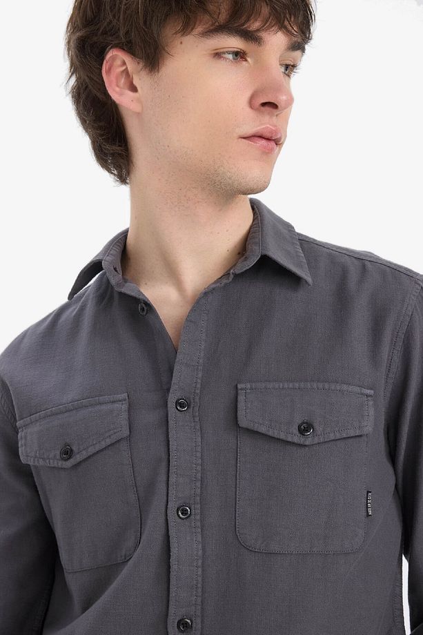 %100 Pamuk Regular Fit Polo Yaka Basic Düz Uzun Kollu Gömlek B2654ax25sp - 4