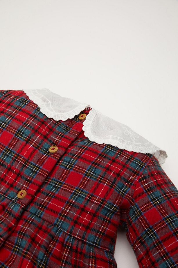 Kız Bebek Yılbaşı Temalı Kareli Uzun Kollu Flanel Elbise D6253a524wn - 4