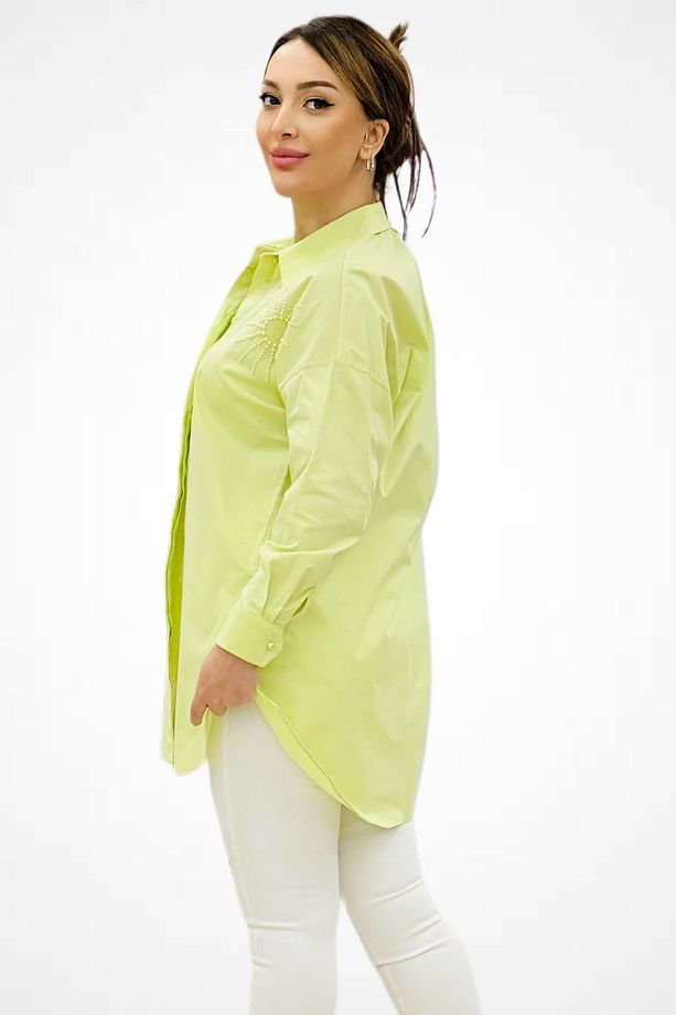 Boncuk İşlemeli Poplin Tunik Lime 70022-25K - 3
