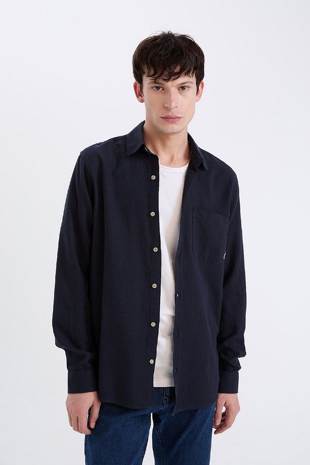 %100 Pamuk Regular Fit Basic Düz Uzun Kollu Gömlek D7079ax25sp - 3