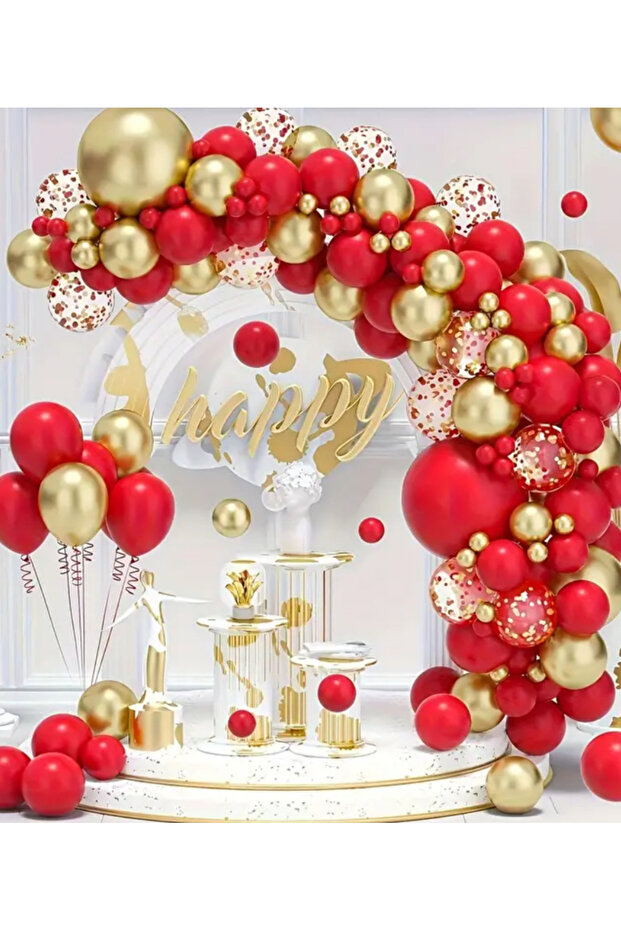 مجموعة بالونات من الكروم الذهبي والأحمر الشفاف مكونة من 100 قطعة - 1