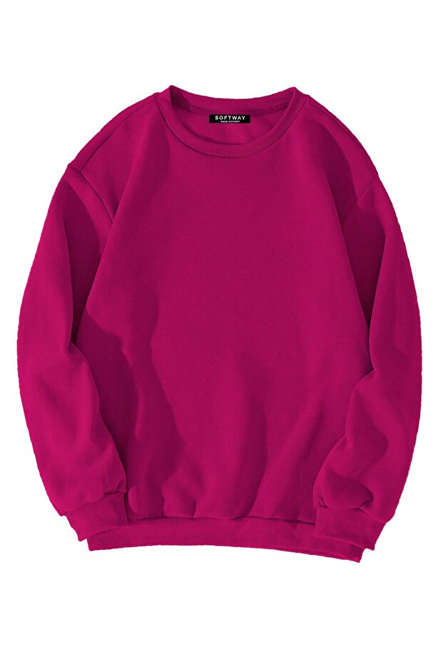 Unisex Oversize Düz Basic Sweatshirt – Fuşya
