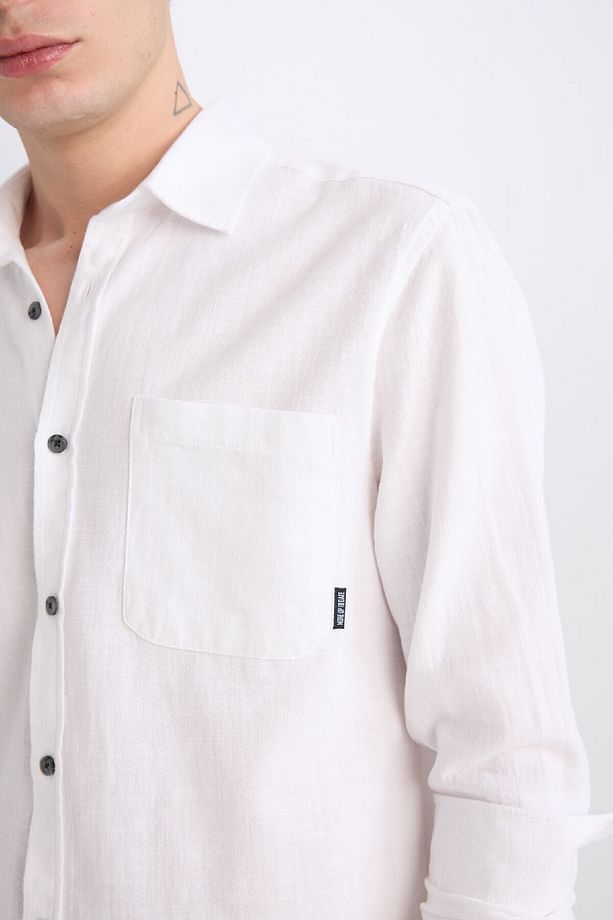%100 Pamuk Regular Fit Basic Düz Uzun Kollu Beyaz Gömlek D7079ax25sp - 4