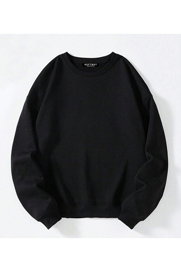 Unisex Oversize Düz Basic Sweatshirt – Siyah