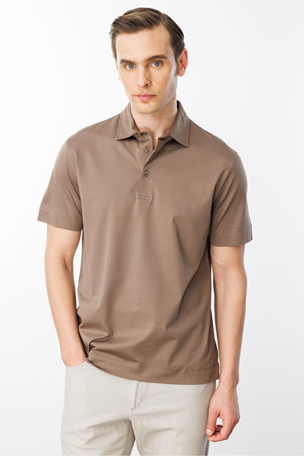 Men's Polo Neck Mercerized T-Shirt A.Brown