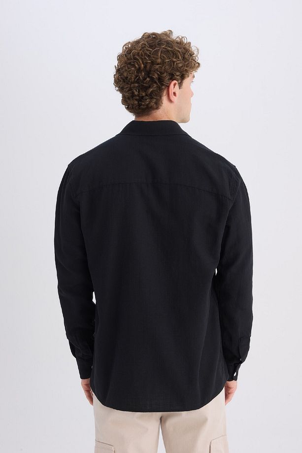 %100 Pamuk Regular Fit Basic Düz Uzun Kollu Siyah Gömlek D7079ax25sp - 6
