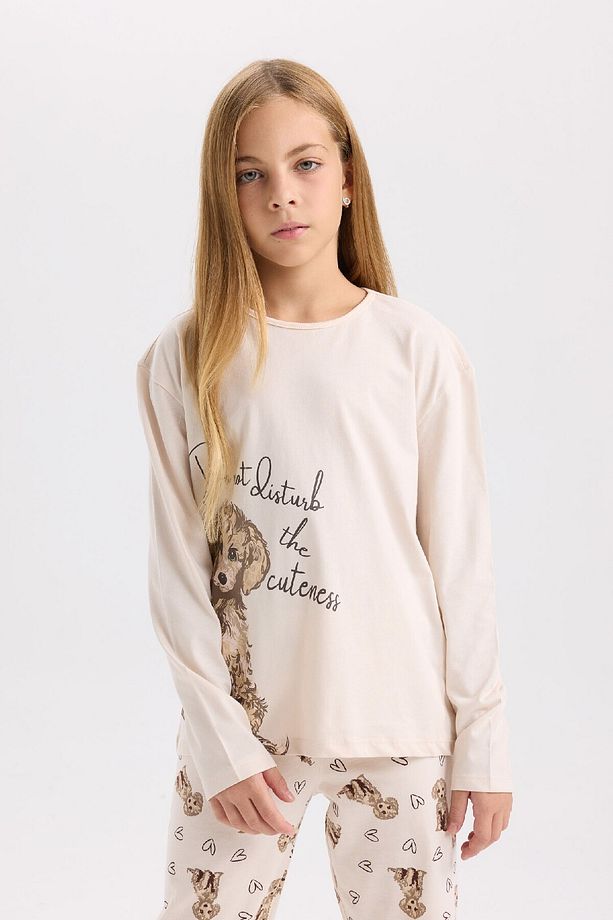 Kız Çocuk Pijama Takımı Köpek Baskılı Uzun Kollu Üst Uzun Alt D8195a8ns - 3