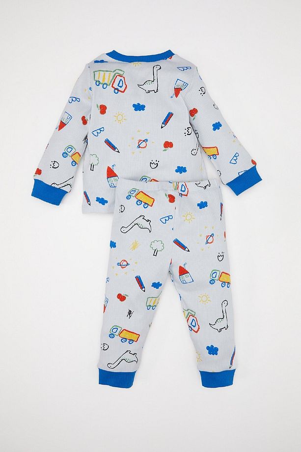 Erkek Bebek Dinazor Baskılı Uzun Kollu Fitilli Kaşkorse 2'li Pijama Takımı D8319a5ns - 4