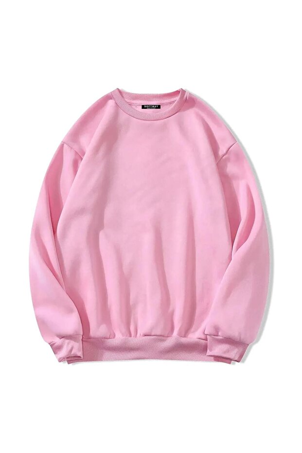 Unisex Oversize Düz Basic Sweatshirt – Pembe
