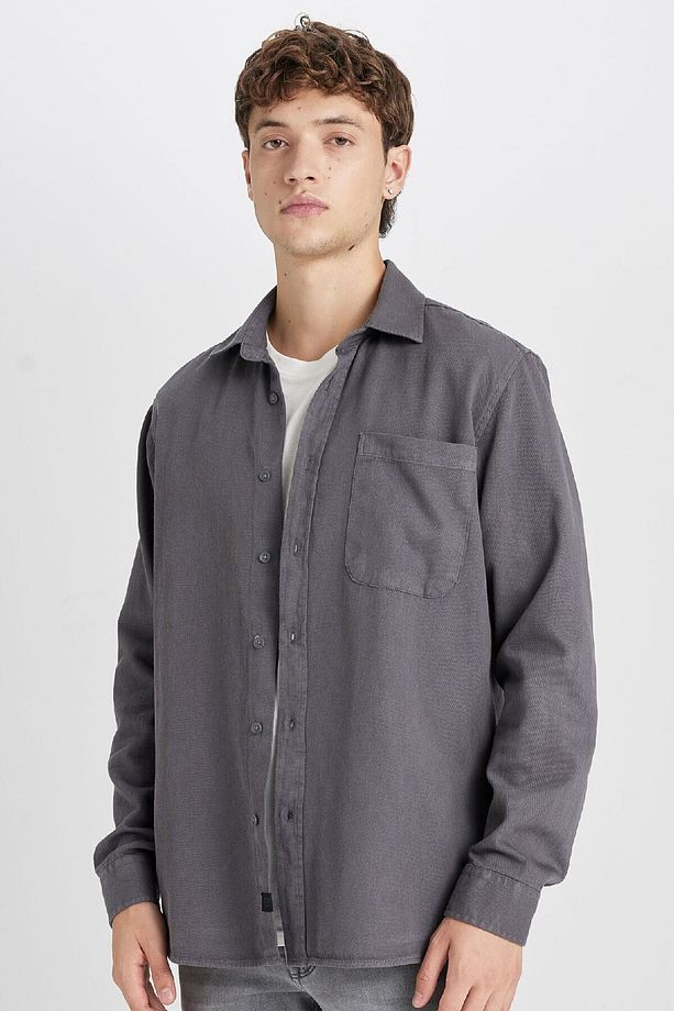 %100 Pamuk Regular Fit Basic Düz Uzun Kollu Gömlek D7406ax24au - 1