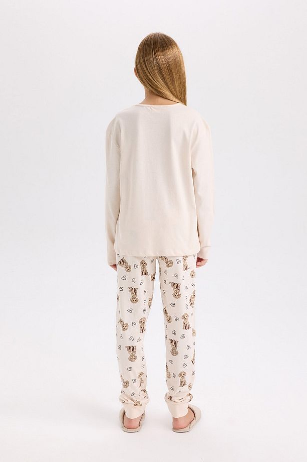 Kız Çocuk Pijama Takımı Köpek Baskılı Uzun Kollu Üst Uzun Alt D8195a8ns - 6