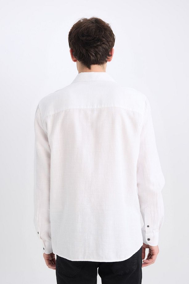 %100 Pamuk Regular Fit Basic Düz Uzun Kollu Beyaz Gömlek D7079ax25sp - 5