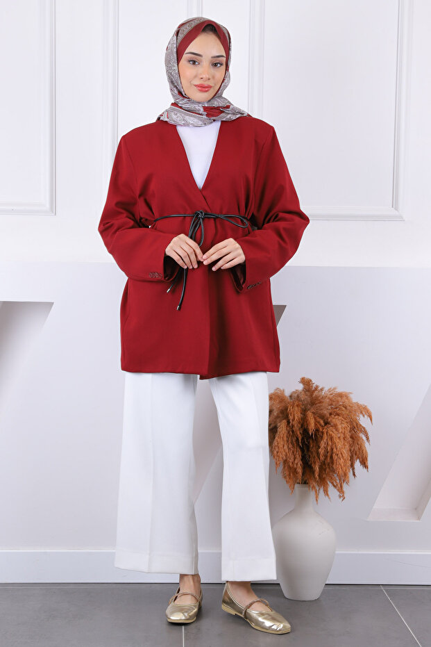 سترة مبطنة باللون العنابي - 2