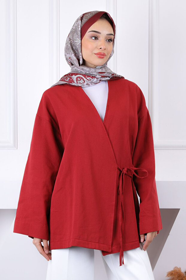 Burgundy Cross Tie Kimono
