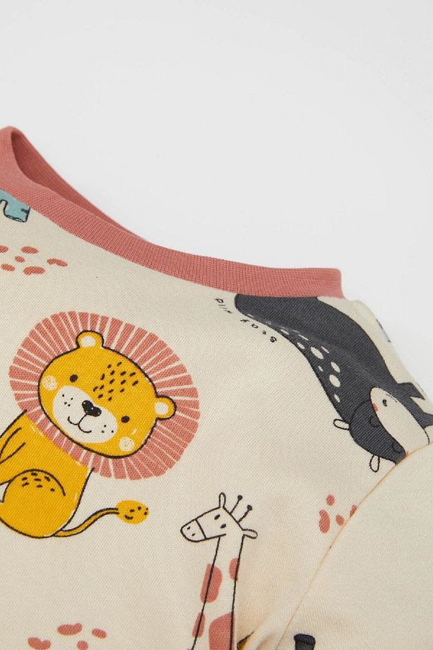 Erkek Bebek Pijama Takımı Safari Baskılı Uzun Kollu Üst Beli Lastikli Uzun Alt D8317a5ns - 3