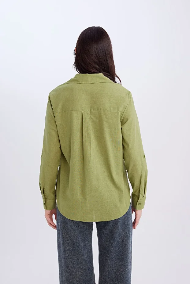 Regular Fit Basic Düz Cepli Uzun Kollu Gömlek W7734AZ25SP - 5