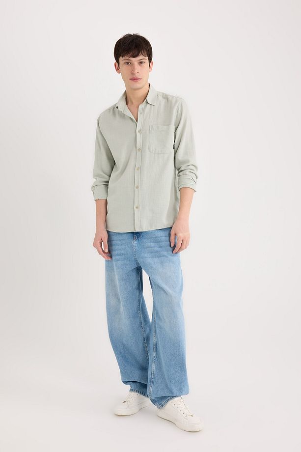 %100 Pamuk Regular Fit Basic Düz Uzun Kollu Gömlek D7079ax25sp - 2