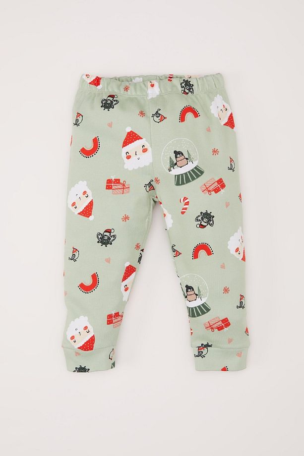 Kız Bebek Yılbaşı Temalı Pijama Takımı Bisiklet Yaka Uzun Kollu Üst Beli Lastikli Alt D7160a524wn - 2
