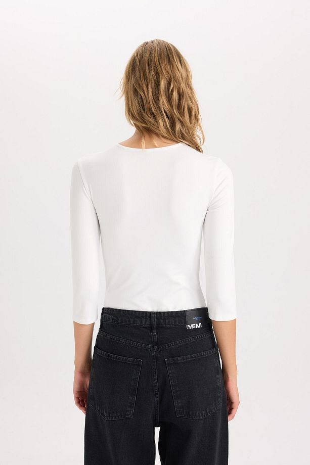 Regular Fit Bisiklet Yaka Basic Düz Yarım Kollu Çıtçıtlı Body D6915ax24au - 6