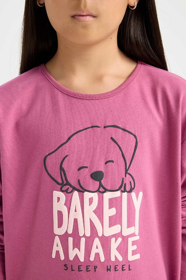 Kız Çocuk Pijama Takımı Baskılı Uzun Kollu  Üst Beli Lastikli Uzun Alt D7740A824WN - 4