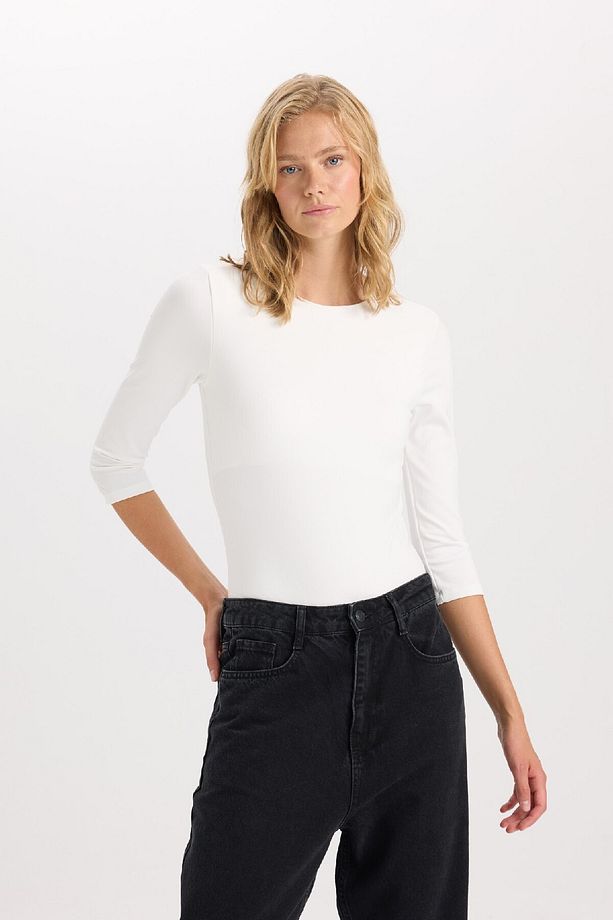 Regular Fit Bisiklet Yaka Basic Düz Yarım Kollu Çıtçıtlı Body D6915ax24au - 4