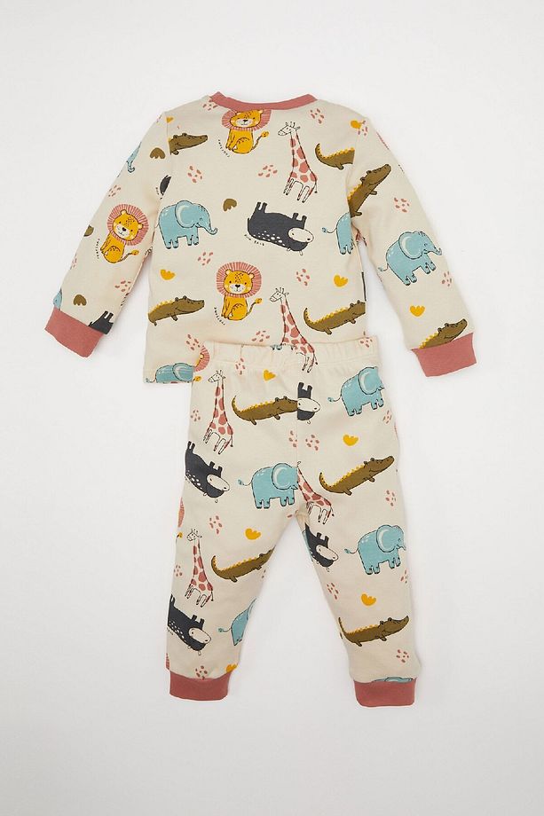 Erkek Bebek Pijama Takımı Safari Baskılı Uzun Kollu Üst Beli Lastikli Uzun Alt D8317a5ns - 4