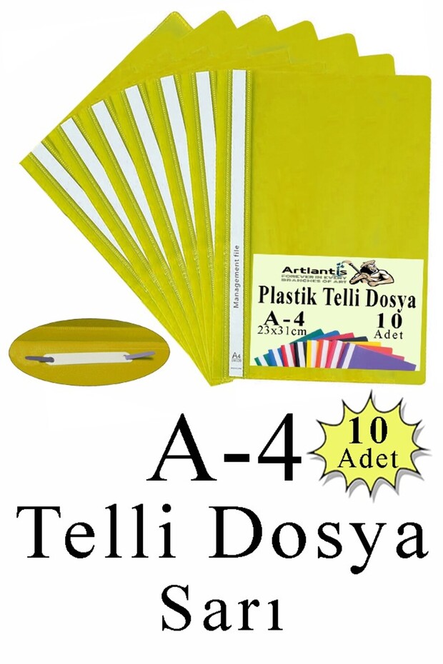 Telli Dosya Plastik A4 10 lu 1 Paket Poşet Dosyalara Uyumlu Ekonomik Kaliteli Şeffaf Kapak Telli Dos - 1