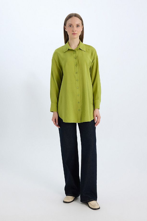 Relax Fit Basic Düz Uzun Kollu Gömlek Tunik D7346AX25SP - 2