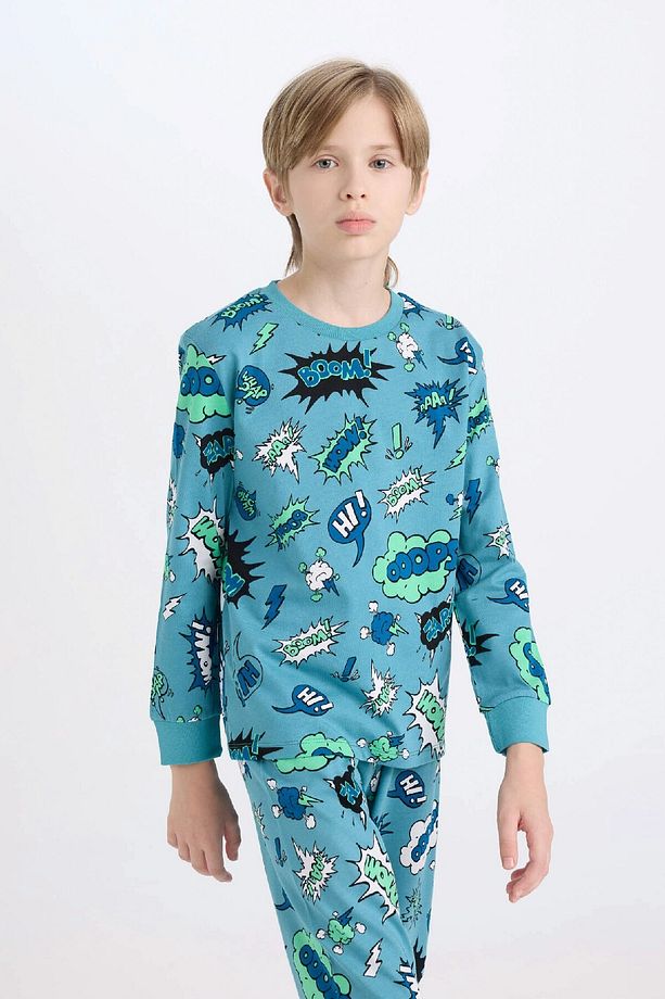 Erkek Çocuk Pijama Takım Desenli Uzun Kollu Üst Beli Lastikli Uzun Alt D6322a824wn - 3