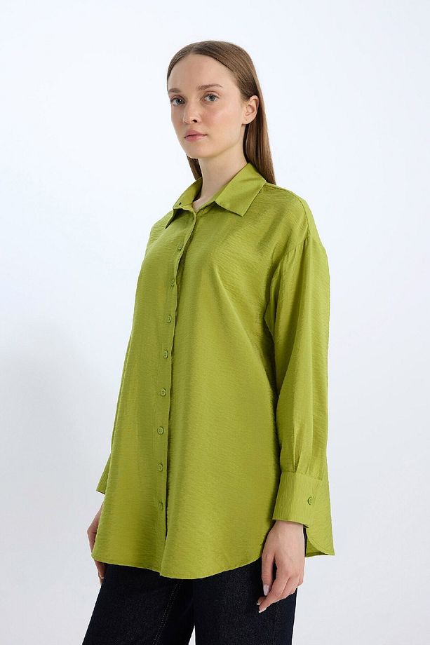 Relax Fit Basic Düz Uzun Kollu Gömlek Tunik D7346AX25SP - 4