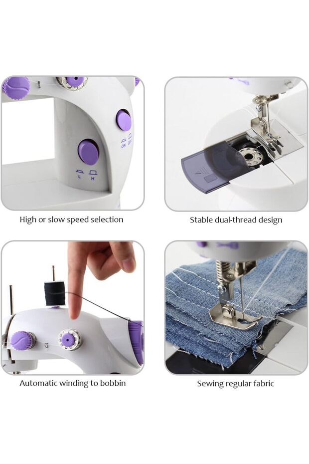 ماكينة خياطة متعددة الوظائف للمبتدئين، خيط مزدوج وسرعتان مع دواسة قدم (أرجواني) - 4