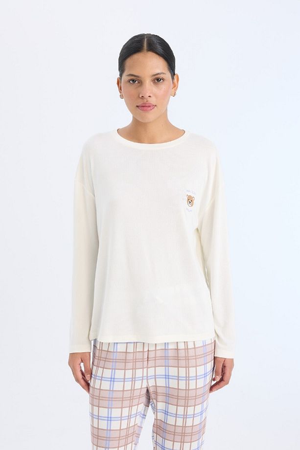 Pijama Takımı Regular Fit Uzun Kollu Üst Kareli Uzun Alt-fall In Love D2263ax24wn - 3