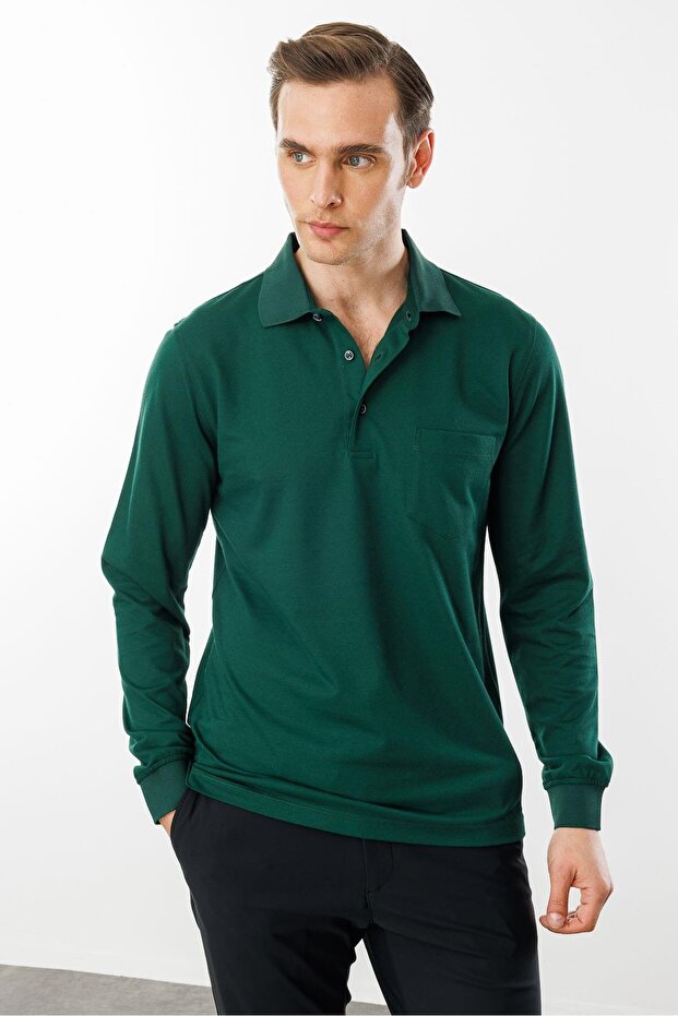 Men's Polo Neck Pocket Long Sleeve Sweatshirt Z.Green