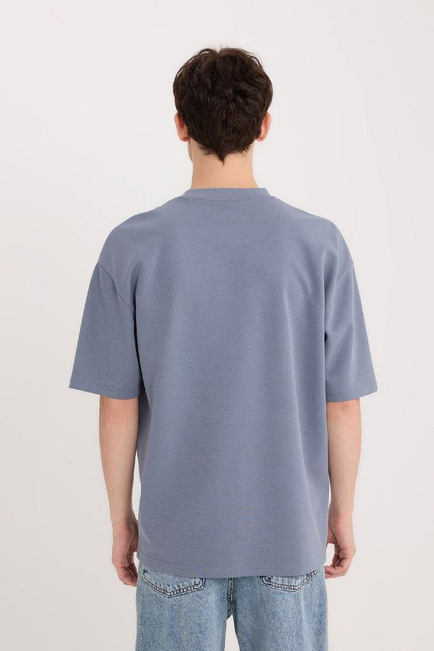 Oversize Geniş Kalıp Bisiklet Yaka Kısa Kollu Basic Düz Ağır Kumaş Tişört X3926az25sp - 6