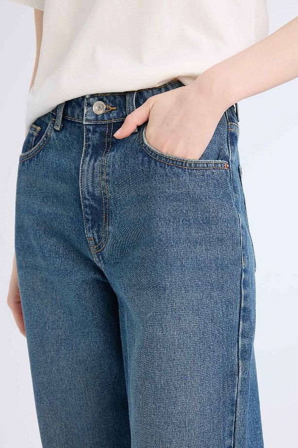 Straight Wide Yüksek Bel Geniş Paça Jean Kar Yıkamalı Pantolon D7975AX25SP - 5
