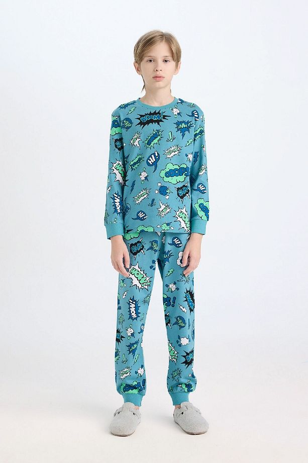 Erkek Çocuk Pijama Takım Desenli Uzun Kollu Üst Beli Lastikli Uzun Alt D6322a824wn - 2