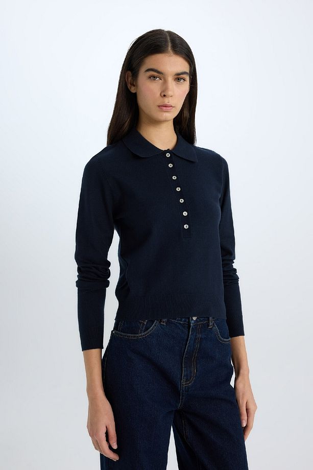 Regular Fit Polo Yaka Basic Düz Triko Kazak D6259AX25SP - 1