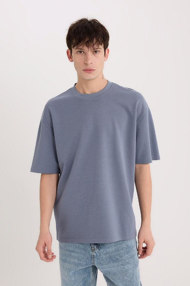 Oversize Geniş Kalıp Bisiklet Yaka Kısa Kollu Basic Düz Ağır Kumaş Tişört X3926az25sp - 3