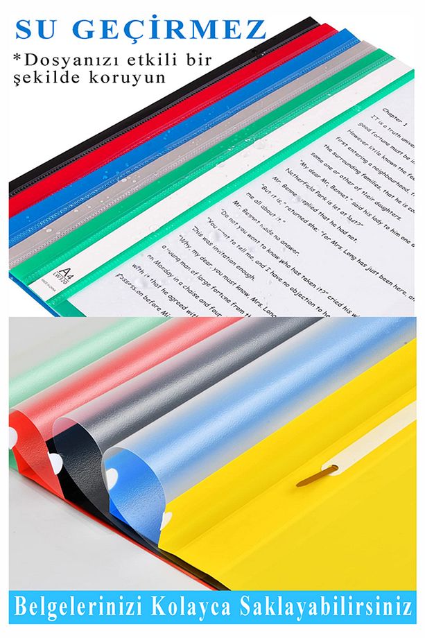 Telli Dosya Plastik A4 10 lu 1 Paket Poşet Dosyalara Uyumlu Ekonomik Kaliteli Şeffaf Kapak Telli Dos - 4