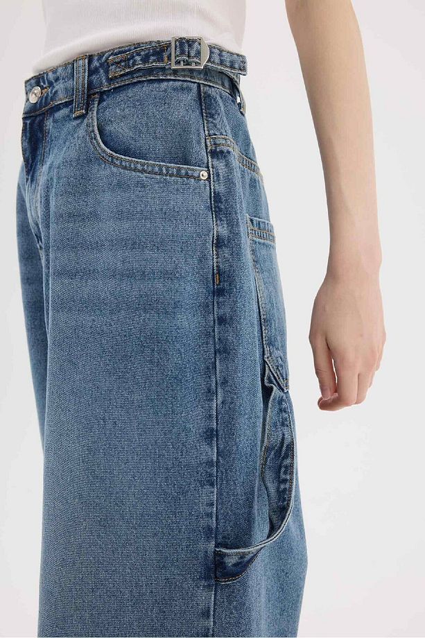 Baggy Fit Yüksek Bel Düz Paça Uzun Jean Pantolon D7963AX25SP - 4