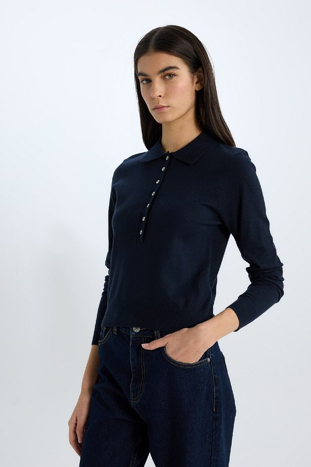 Regular Fit Polo Yaka Basic Düz Triko Kazak D6259AX25SP - 3