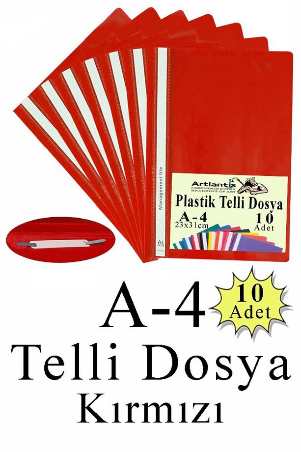 Telli Dosya Plastik A4 10 lu 1 Paket Poşet Dosyalara Uyumlu Ekonomik Kaliteli Şeffaf Kapak Telli Dos - 1