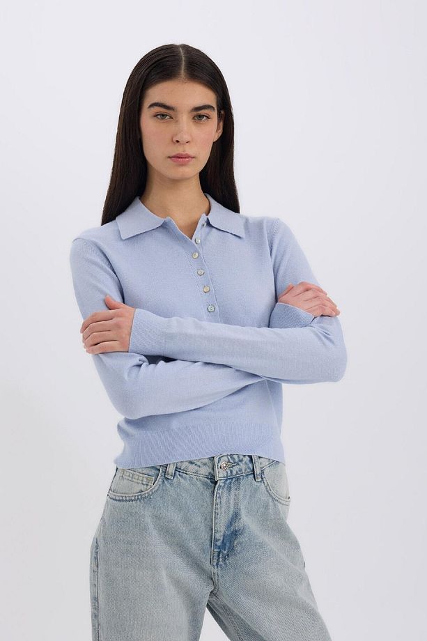 Regular Fit Polo Yaka Basic Düz Triko Kazak D6259AX25SP - 4