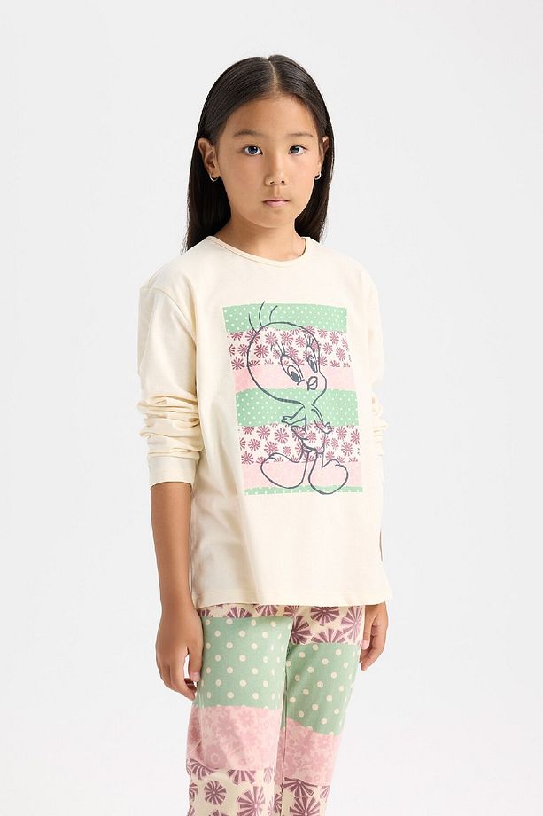 Kız Çocuk Looney Tunes Pijama Takımı Uzun Kollu Üst Beli Lastikli Uzun Alt D6321a8ns - 3