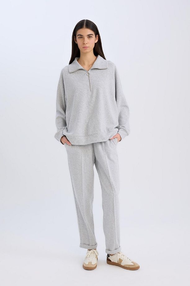 Regular Fit Pantolon Beli Lastikli Basic Düz Bağcıklı Cepli Paça Katlamalı Uzun Boy D9010ax24wn - 2