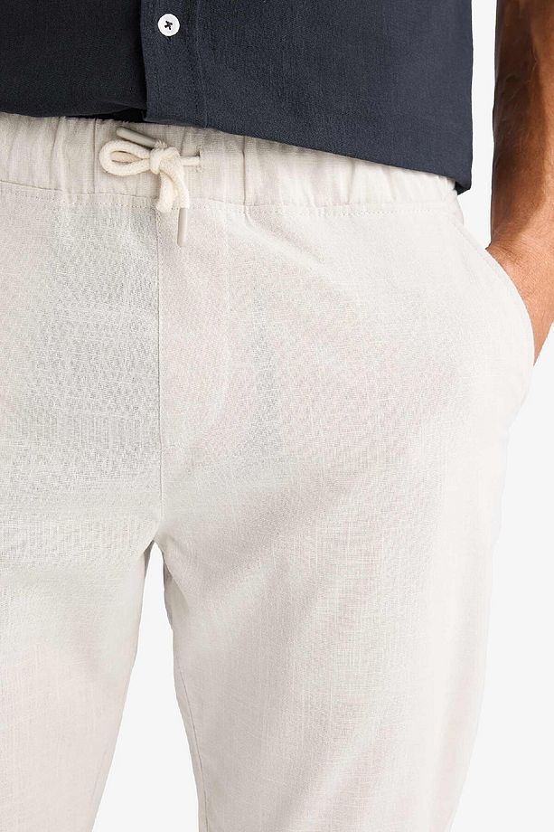 %100 Pamuk Keten Görünümlü Yazlık Jogger Pantolon Dar Paça Beli Bağcıklı Lastikli Cepli Z6475az25sp - 5