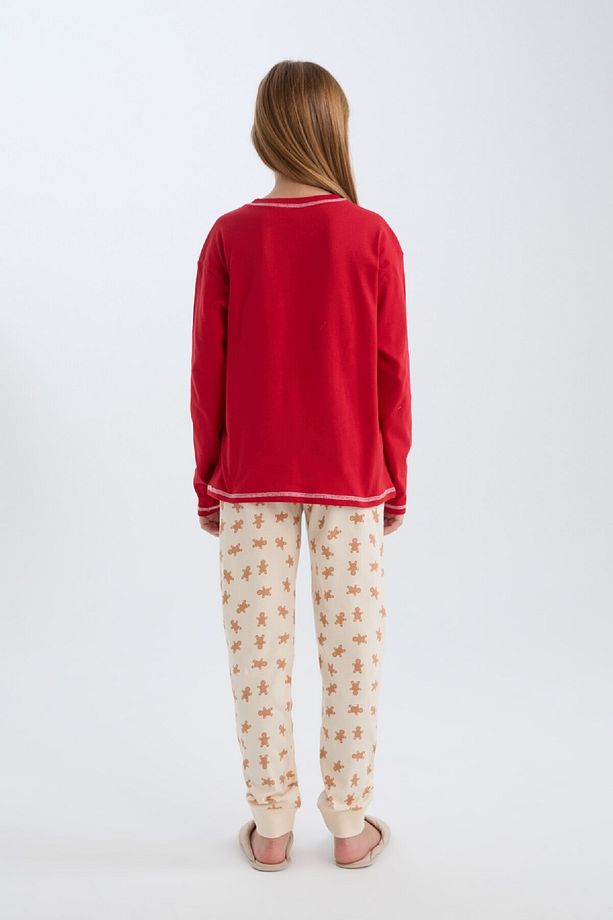 Kız Çocuk Pijama Takımı Yılbaşı Temalı Bisiklet Yaka Uzun Kollu Üst Uzun Alt B4807a8 - 6