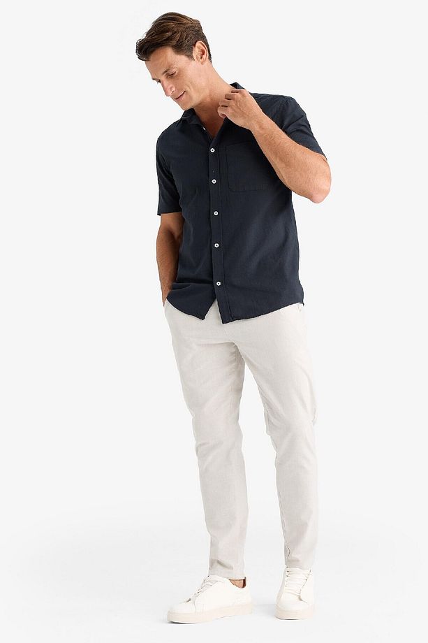 %100 Pamuk Keten Görünümlü Yazlık Jogger Pantolon Dar Paça Beli Bağcıklı Lastikli Cepli Z6475az25sp - 4