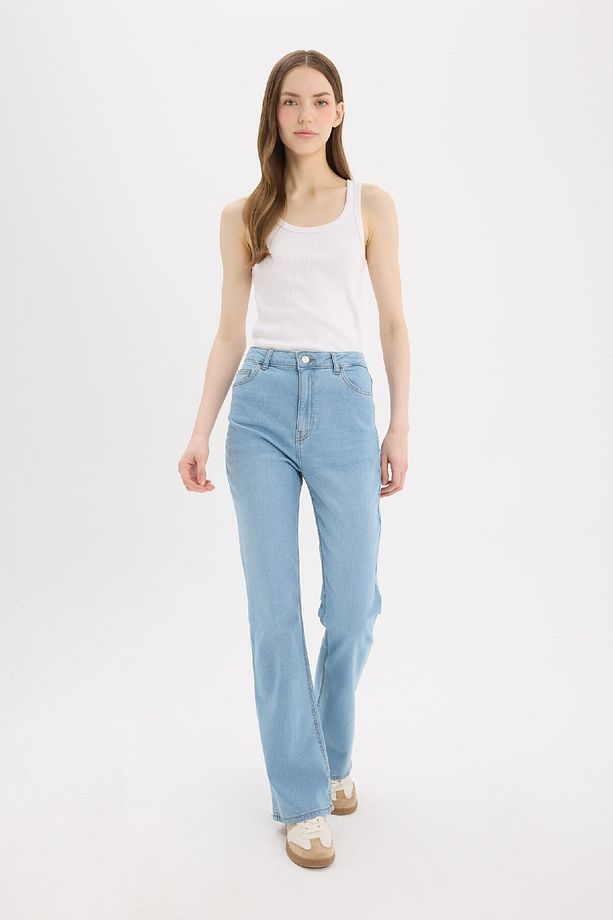 Slim Flare Yüksek Bel Düz Paça Uzun Jean Kar Yıkamalı Pantolon D7973AX25SP - 3