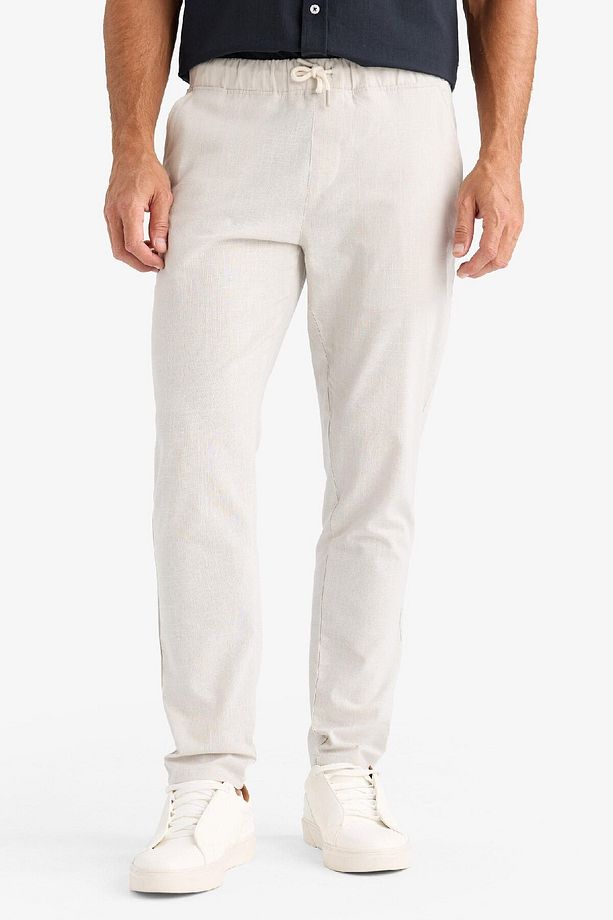 %100 Pamuk Keten Görünümlü Yazlık Jogger Pantolon Dar Paça Beli Bağcıklı Lastikli Cepli Z6475az25sp - 1